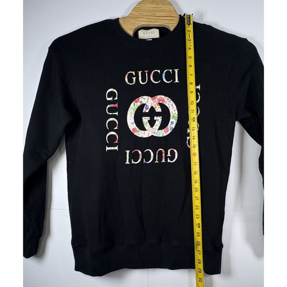 Gucci‎ Men's Sweatshirt Black Floral Logo Crewneck Black Cotton Sz "Lg" - Picture 8 of 9